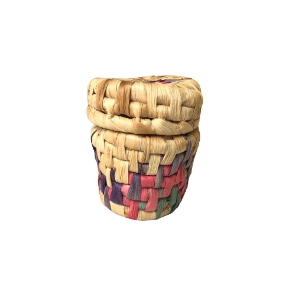 Two piece colorful raffia woven nesting basket container set with lids - Picture 12 of 16